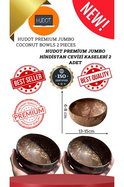 HUDOT 2 Jumbo Premium Coconut Bowl - New Premium Jumbo Coconut Bowl