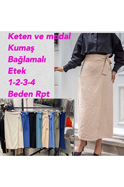 fafitu KİDS Kadın  Fiyonk Bağlamalı Keten karışımlı Uzun Etek