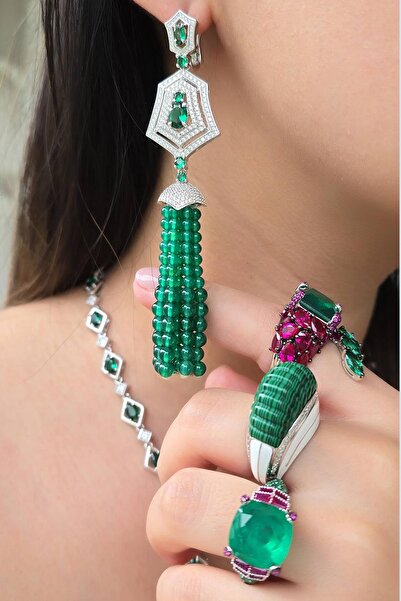 MorMajor Silver İTHAL ZÜMRÜT SALKIMI GÜMÜŞ KÜPE