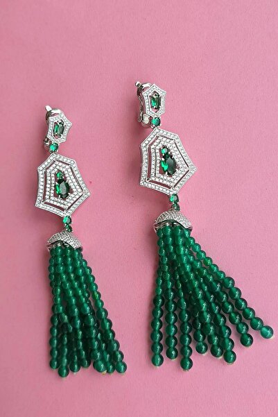 MorMajor Silver İTHAL ZÜMRÜT SALKIMI GÜMÜŞ KÜPE