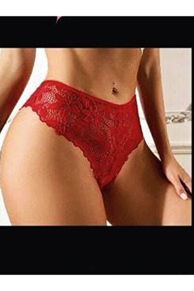 KEMSON Özel Tasarım Kırmızı Arkasında  Metal Kalp Detaylı  Tanga Külot