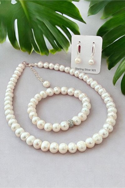 CRAZY TAKI TASARIM 9-10 mm Büyük Boy Gerçek Kültür Incisi 925 Ayar Gümüş Koly...