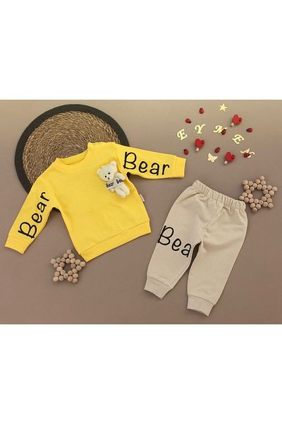 Bebek 2-Piece Tracksuit Set with Teddy Bear Sleeves and Bear Lettering