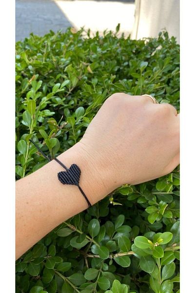 elamindunyasi Candle Rope Macrame Knitted Heart Bracelet, Black 5 Pieces