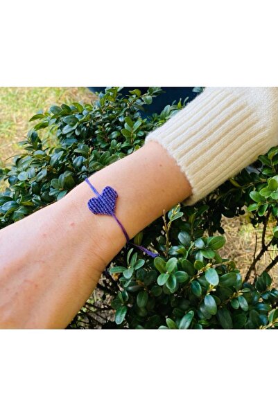 elamindunyasi Mum Ip Makrome Örme Kalp Bileklik, Lila 5 Adet