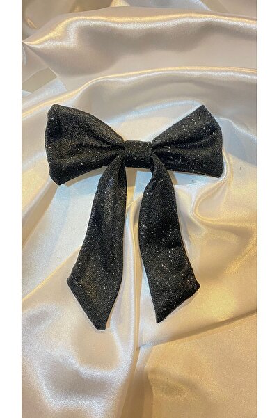 MOIS ACS Siyah Gümüş Simli Fiyonk Model Otomatik Klipsli Kadın Saç Toka Tasar...