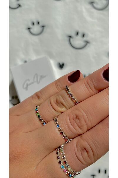 GAMZE ÇELİK  RENKLİ ZİRKONTAŞ 5 Lİ YÜZÜK SETİ[LASTİKLİ]