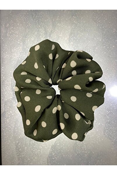 MOIS ACS Yeşil Puantiyeli Saten Kumaş Lastikli Kadın Simit Saç Tokası Hediye