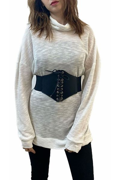 Mois Atelier Large Size White Mercerized Collar Loose Knitwear Tunic - Gift Design