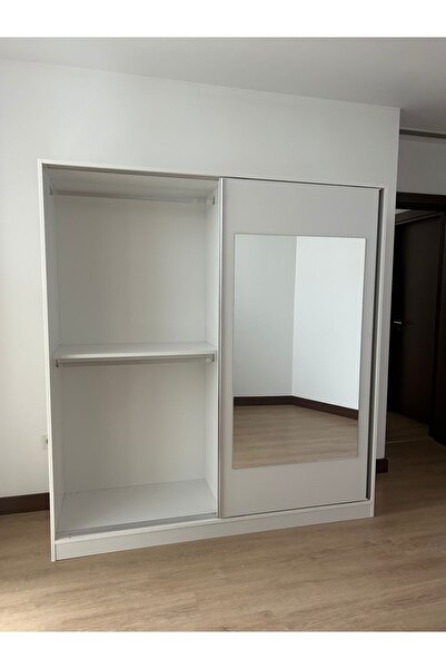 ENDECORMOB 160 Cm Sürgülü Komple Mdf Beyaz Gardırop Ray Dolap Elbise Dolabı