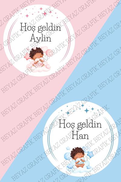 Beyaz Grafik Hoşgeldin Bebek, Doğum Günü, Baby Shower Sticker Etiket (50 Adet...