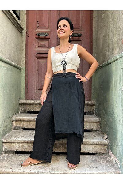 Bohoyasam Bohem Etekli Pantolon, Pelerinli Pantolon, Keten Pantolon
