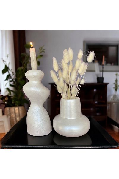 Luthien Decorative Pearlescent Box - Vase and Candlestick