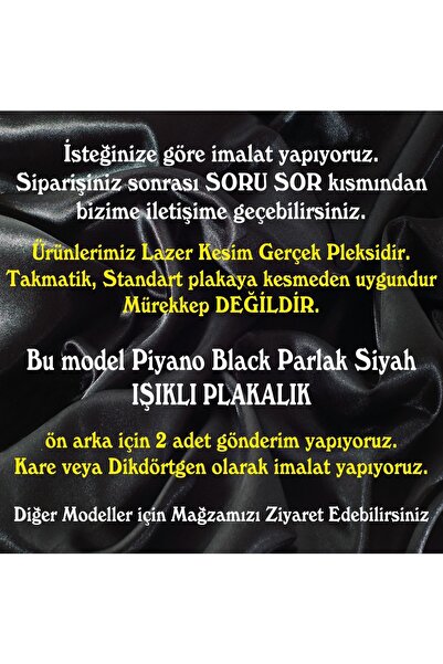 kuzutech Işıklı Plakalık Siyah Piyano Black Parlak Gerçek Pleksi Lazer Kesim Yazı Alanı Ön Arka Için