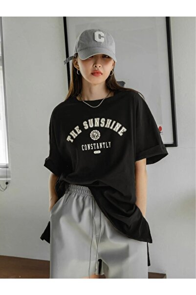 West Way WESTWAY - تي شيرت مطبوع عليه The Sunshine كبير الحجم للجنسين، رقبة د...