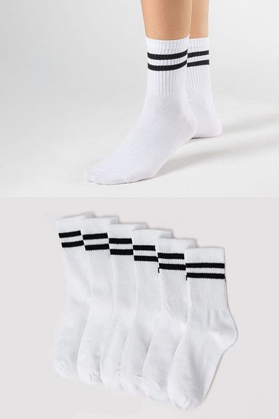 Lvari Unisex 6 Pairs White Tennis Socks with Cotton Hoops