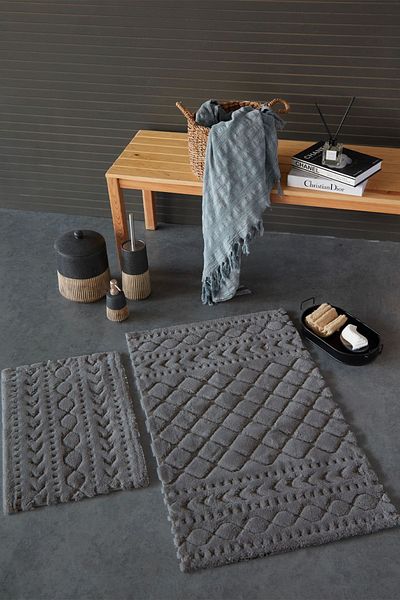 HC&W By Good Night Istanbul Aztech Dark Gray 100% Cotton Viscose 2 Piece Bath Mat Set