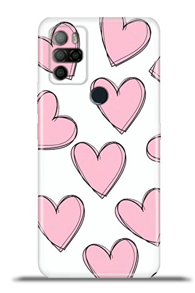omix X500 X300 Uyumlu Kapak Hd Renkli Dizayn Silikon Kılıf - Pembe Çizgili Kalpler