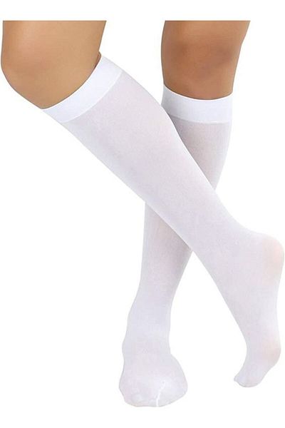 Design Socks Дамски обикновени бели памучни чорапи до коленете - Шарени чорапи