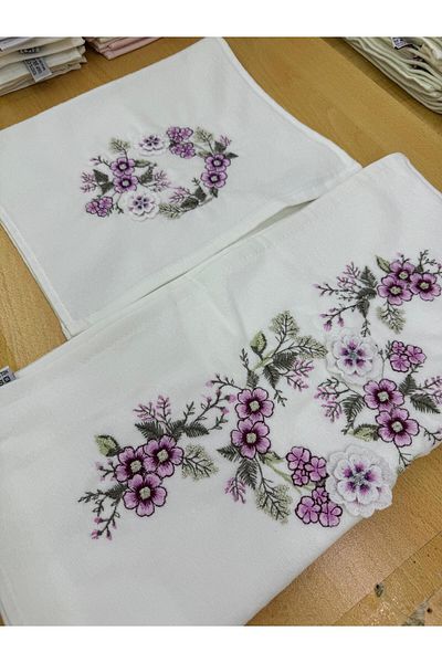 TUTUYA TEXTIL Girl's Dowry Needle Embroidery Set of 2 - Three Dimensional Towel