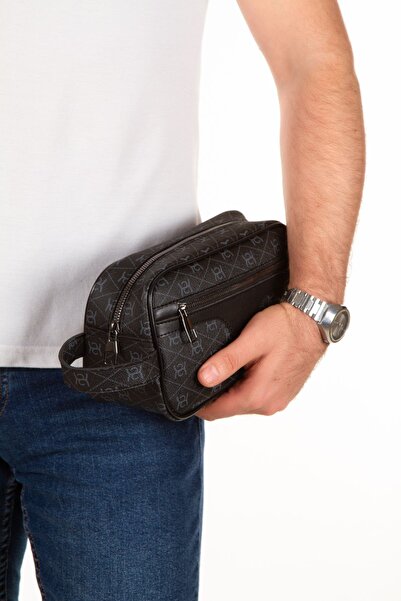 Newish Polo حقيبة يد جلدية منقوشة باللون الأسود للجنسين، حقيبة أدوات التجميل والحلاقة والسفر والعناية اليومية