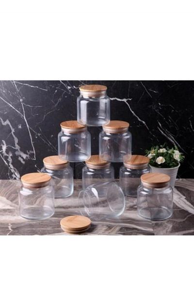 ŞAKİLATA CONCEPT 0.50 Lt Glass Jar with Bamboo Vacuum Lid Set of 9 500 ml