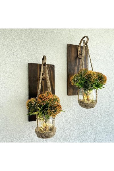 STDEKOR Wall Decoration, Led Light, Orange Dandelion Flower, Walnut Sconce Set of Two
