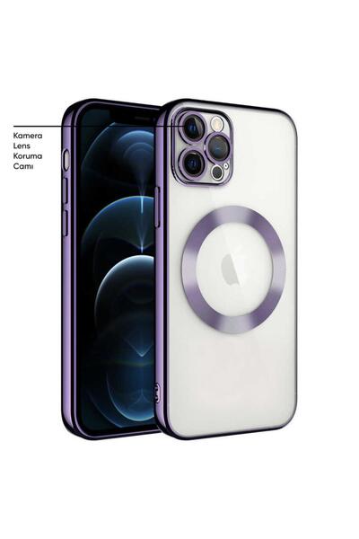 Zebana Apple iPhone 14 Pro Max Uyumlu Kılıf Glint Silikon Kılıf Derin Mor