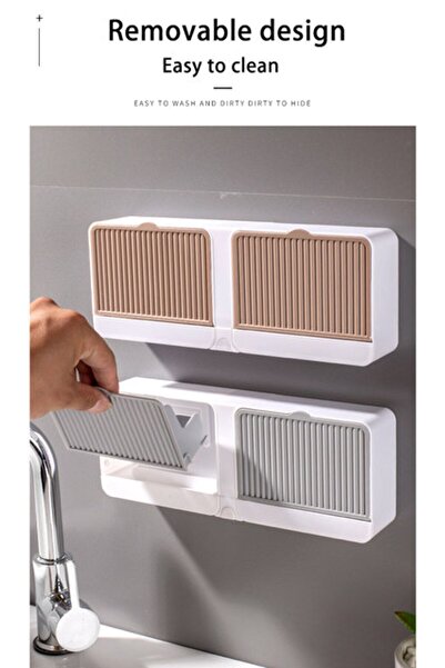 Küçük Mutluluklar Yapışkanlı Çift bölmeli sabunluk, sabunluk saklama kutusu