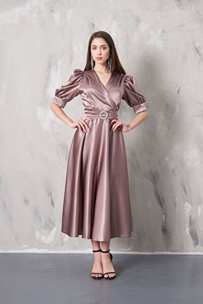 PARLAFASHION LOREN Kruvaze Yaka Kloş Elbise