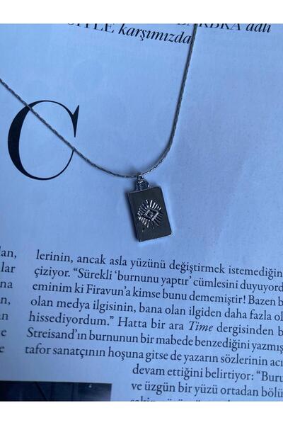Fiamoss Kadın Göz Detaylı Silver Plaka Kolye / Şans Kolyesi
