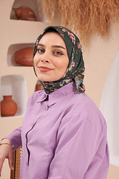 İpekhan Φουλάρι Pine Green Cotton Viscose - Flowers Series 1123-12