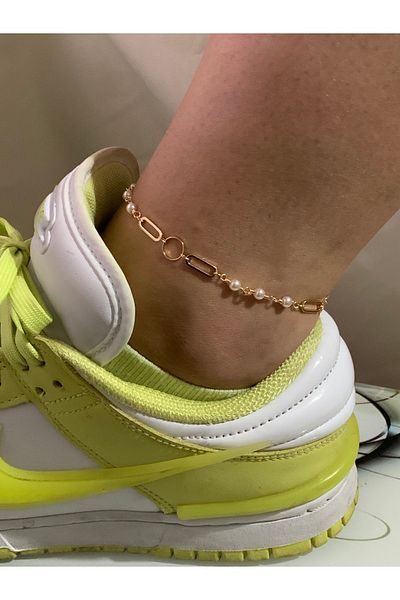 azra takı tasarım Handmade Women's Gold Anklet with Pearls