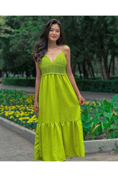 pier moda Rochie de in - Bretele subțiri și detaliu de broderie