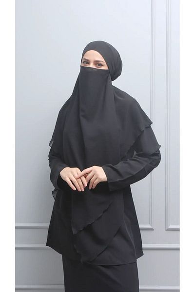 miarosewe Μαύρο σουφλέ Hijab Khimar Shawl