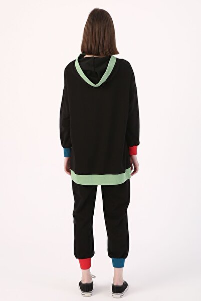 ALLDAY Schwarzer, bunter Camisole-Trainingsanzug mit Kapuze