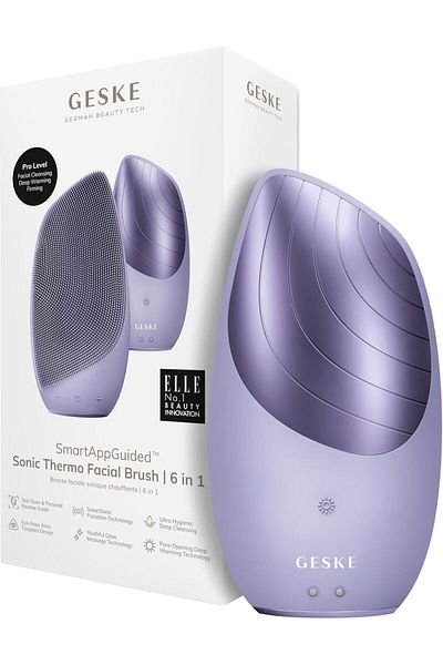 Geske Sonic Thermal Facial Brush | 6 in 1 |Electric Heated Cleansing Brush | Facial Massager lPurple
