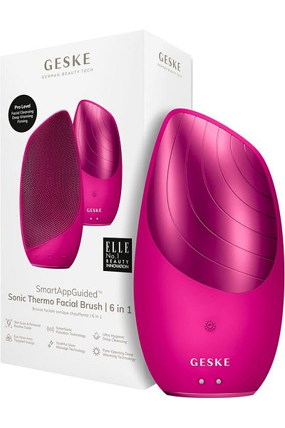 Geske Sonic Thermal Facial Brush | 6 in 1 |Electric Heated Cleansing Brush | Facial Massager |Magenta