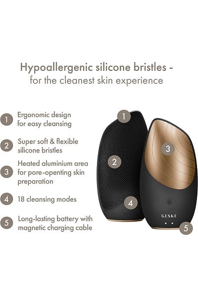 Geske Sonic Thermal Facial Brush | 6 in 1 |Electric Heated Cleansing Brush | Facial Massager lGrey