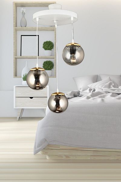SONSUZ AYDINLATMA&AVİZE White 3-Piece Smoked Glop Ball Glass - Endless Pendant Tray, Flat Downward Facing, Luxury Chandelier