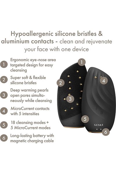 Geske Sonic Thermo Facial Brush & Face-Lifter 8 in 1 | Skin Cleansing & Anti-aging | Grey