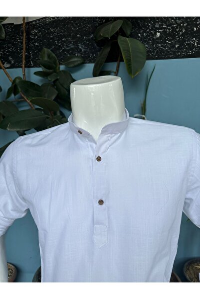 CLASSO Half Placket Judge Collar Flam Linen Shirt - Epaulet