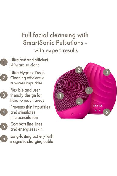 Geske Sonic Facial Brush 5 in 1 | Electric Facial Cleansing Brush | Facial Massager, Magenta