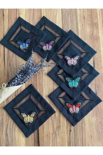 NURHAN HOME COLLECTION 6 مناديل جانبية للقهوة على شكل فراشة كولبرلي باللون ال...