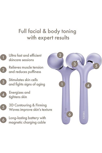 Geske Sonic Facial & Body Roller | 4 in 1 | Facial & Body dermaroller| Derma stimulator lPurple