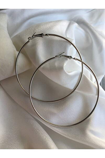 Kosovalı Modern Moda Gümüş Renk Büyük Boy Halka Küpe