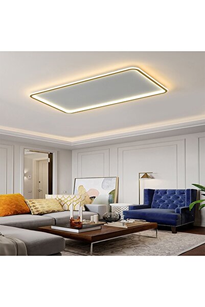 CATLUZ Antrasit 90x60cm Kumandalı ,dimli 3 Işık Rengi, Dikdörtgen Led Lamba ,avize, Modern Aydınlatma