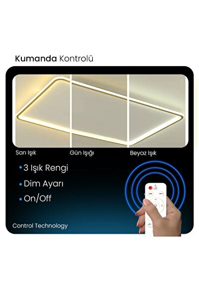 CATLUZ Antrasit 90x60cm Kumandalı ,dimli 3 Işık Rengi, Dikdörtgen Led Lamba ,avize, Modern Aydınlatma