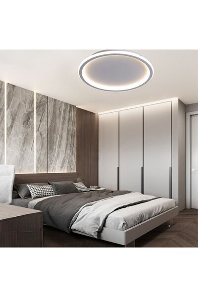 CATLUZ Antrasit Ø40cm Kumandalı, Dimli 3 Işık Rengi Çember Led Tavan Lambası, Avize, Modern Aydınlatma