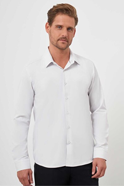 Morven Чоловіча сорочка Basic з прямим кроєм, жорстким коміром і облягаючим с...
